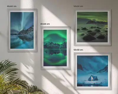 Winter landscape with aurora wall art set of 4 pieces