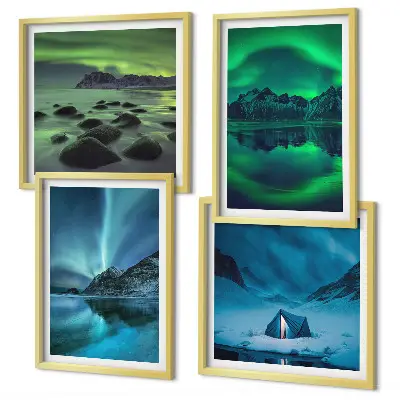 Winter landscape with aurora wall art set of 4 pieces