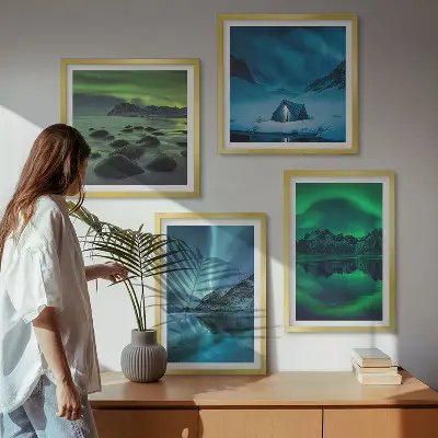 Winter landscape with aurora wall art set of 4 pieces