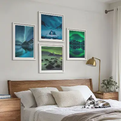 Winter landscape with aurora wall art set of 4 pieces