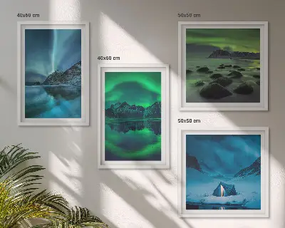 Winter landscape with aurora wall art set of 4 pieces