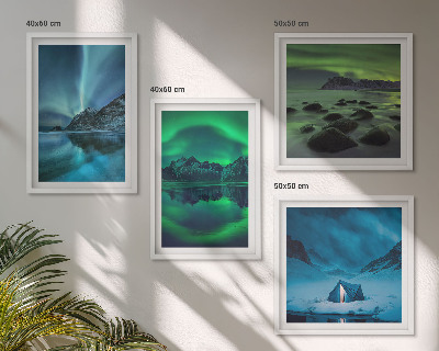 Set of 4 wall art pieces Winter landscape with aurora