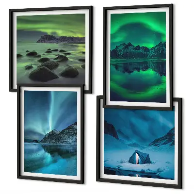 Winter landscape with aurora wall art set of 4 pieces