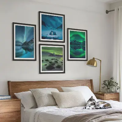 Winter landscape with aurora wall art set of 4 pieces