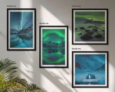 Winter landscape with aurora wall art set of 4 pieces