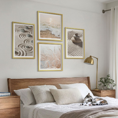 Wall art set Waves sand water stones beach