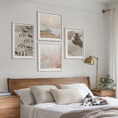 Wall art set Waves sand water stones beach