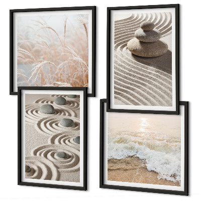 Wall art set Waves sand water stones beach