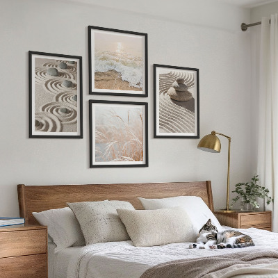 Wall art set Waves sand water stones beach