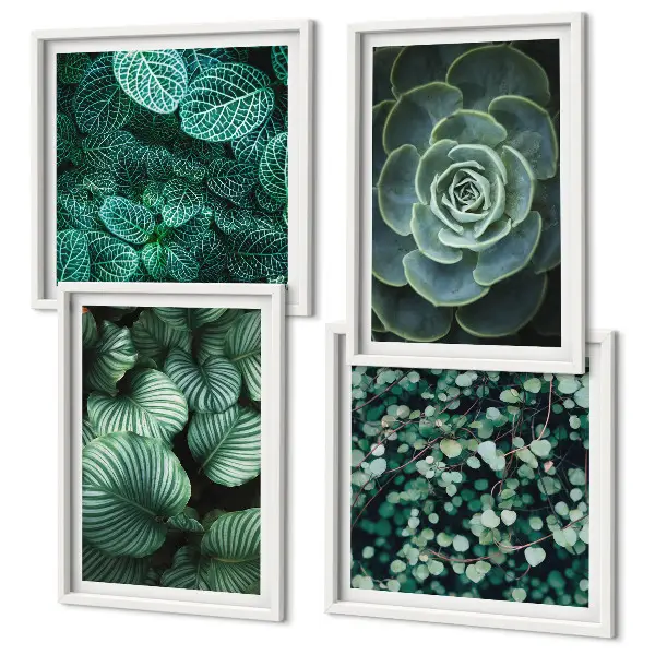 Green succulent leaves wall art set of 4 pieces