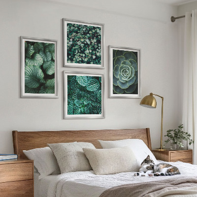 Set of 4 wall art pieces Green succulent leaves