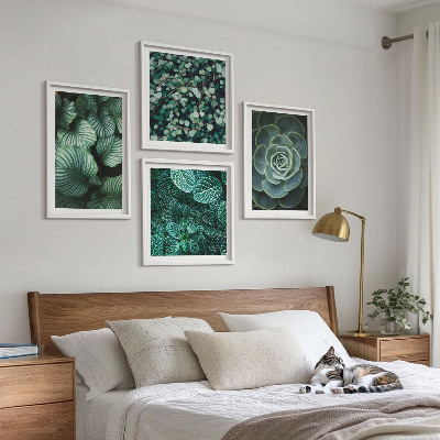 Set of 4 wall art pieces Green succulent leaves
