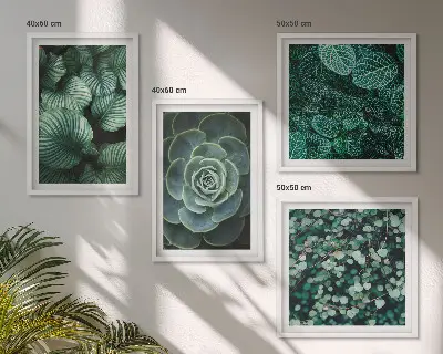 Green succulent leaves wall art set of 4 pieces