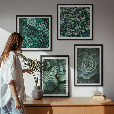 Set of 4 wall art pieces Green succulent leaves