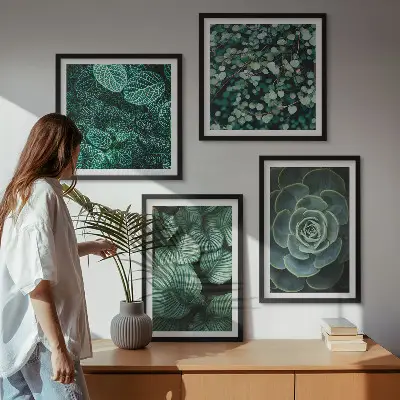 Green succulent leaves wall art set of 4 pieces