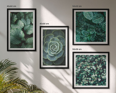 Set of 4 wall art pieces Green succulent leaves