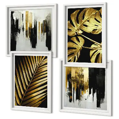 Multi-piece wall decor set featuring an abstract monstera palm leaf design
