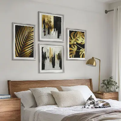 Multi-piece wall decor set featuring an abstract monstera palm leaf design