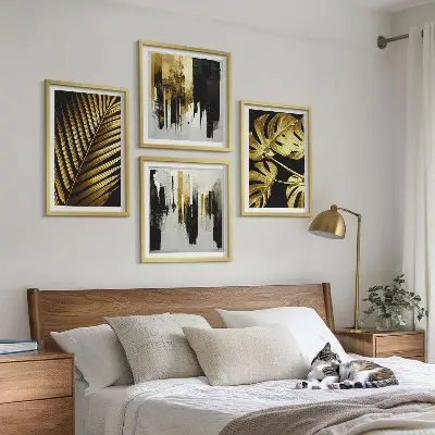 Multi-piece wall decor set featuring an abstract monstera palm leaf design