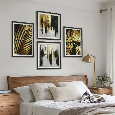 Multi-piece wall decor set featuring an abstract monstera palm leaf design