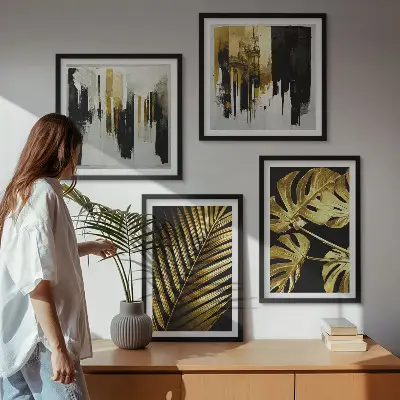 Multi-piece wall decor set featuring an abstract monstera palm leaf design