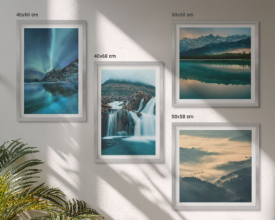 Set of 4 wall art pieces Winter landscapes waterfalls aurora