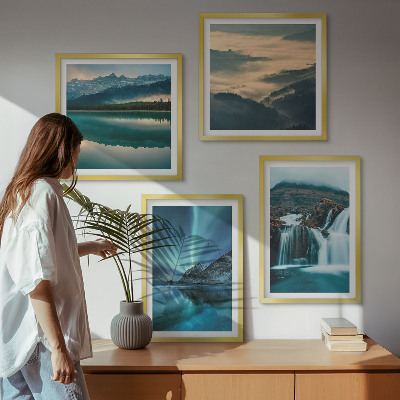 Set of 4 wall art pieces Winter landscapes waterfalls aurora