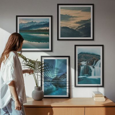 Set of 4 wall art pieces Winter landscapes waterfalls aurora