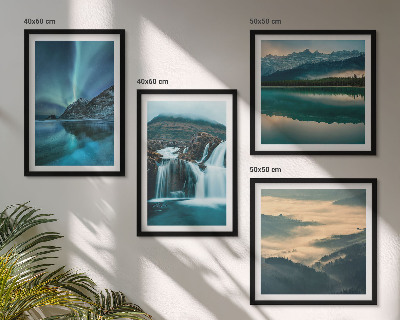 Set of 4 wall art pieces Winter landscapes waterfalls aurora