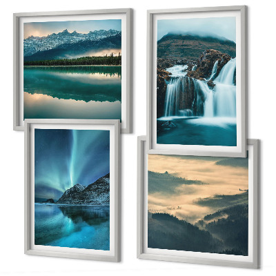 Set of 4 wall art pieces Winter landscapes waterfalls aurora