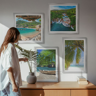 Multi-piece wall decor set Beach, boat, waterfalls, palm trees