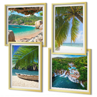 Multi-piece wall decor set Beach, boat, waterfalls, palm trees