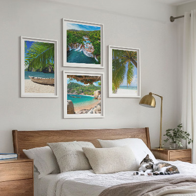 Multi-piece wall decor set Beach, boat, waterfalls, palm trees