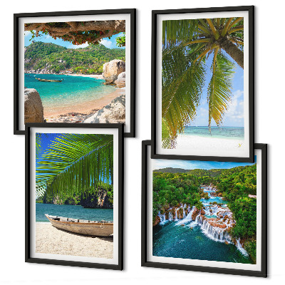 Multi-piece wall decor set Beach, boat, waterfalls, palm trees