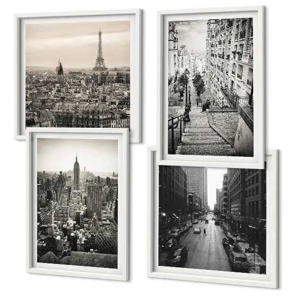 Wall art set Views Paris New York stairs