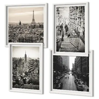 Wall art set Views Paris New York stairs