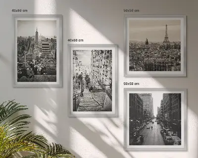 Wall art set featuring views of stairs in Paris and New York