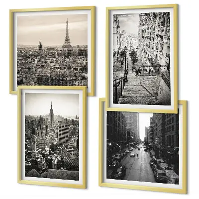 Wall art set featuring views of stairs in Paris and New York