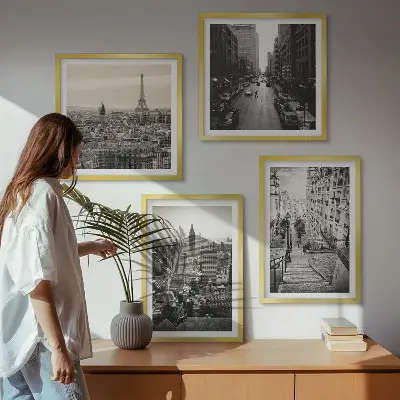 Wall art set featuring views of stairs in Paris and New York