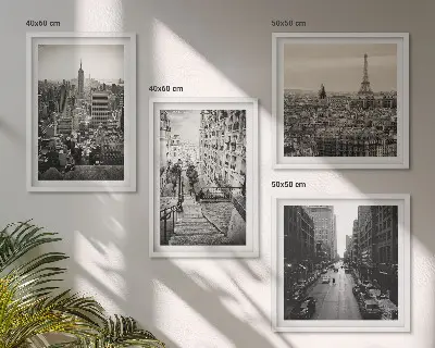 Wall art set featuring views of stairs in Paris and New York