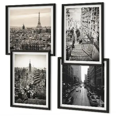 Wall art set featuring views of stairs in Paris and New York