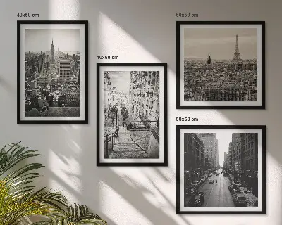 Wall art set featuring views of stairs in Paris and New York