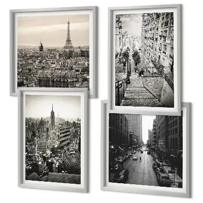 Wall art set featuring views of stairs in Paris and New York