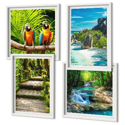 Tropical forest parrot waterfall wall art set of 4 pieces