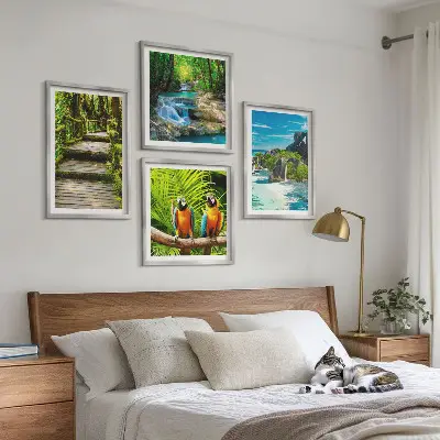 Tropical forest parrot waterfall wall art set of 4 pieces