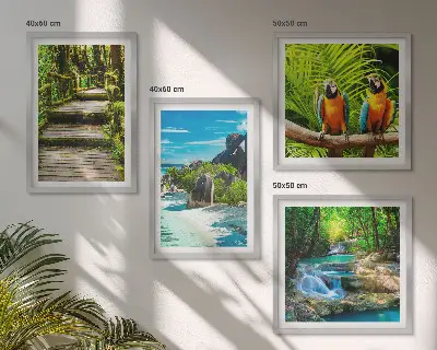 Tropical forest parrot waterfall wall art set of 4 pieces