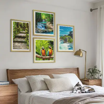 Tropical forest parrot waterfall wall art set of 4 pieces