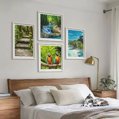 Tropical forest parrot waterfall wall art set of 4 pieces