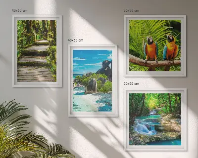 Tropical forest parrot waterfall wall art set of 4 pieces
