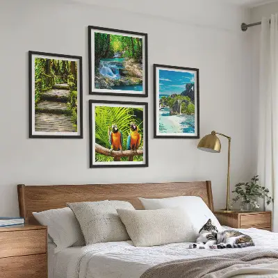 Tropical forest parrot waterfall wall art set of 4 pieces